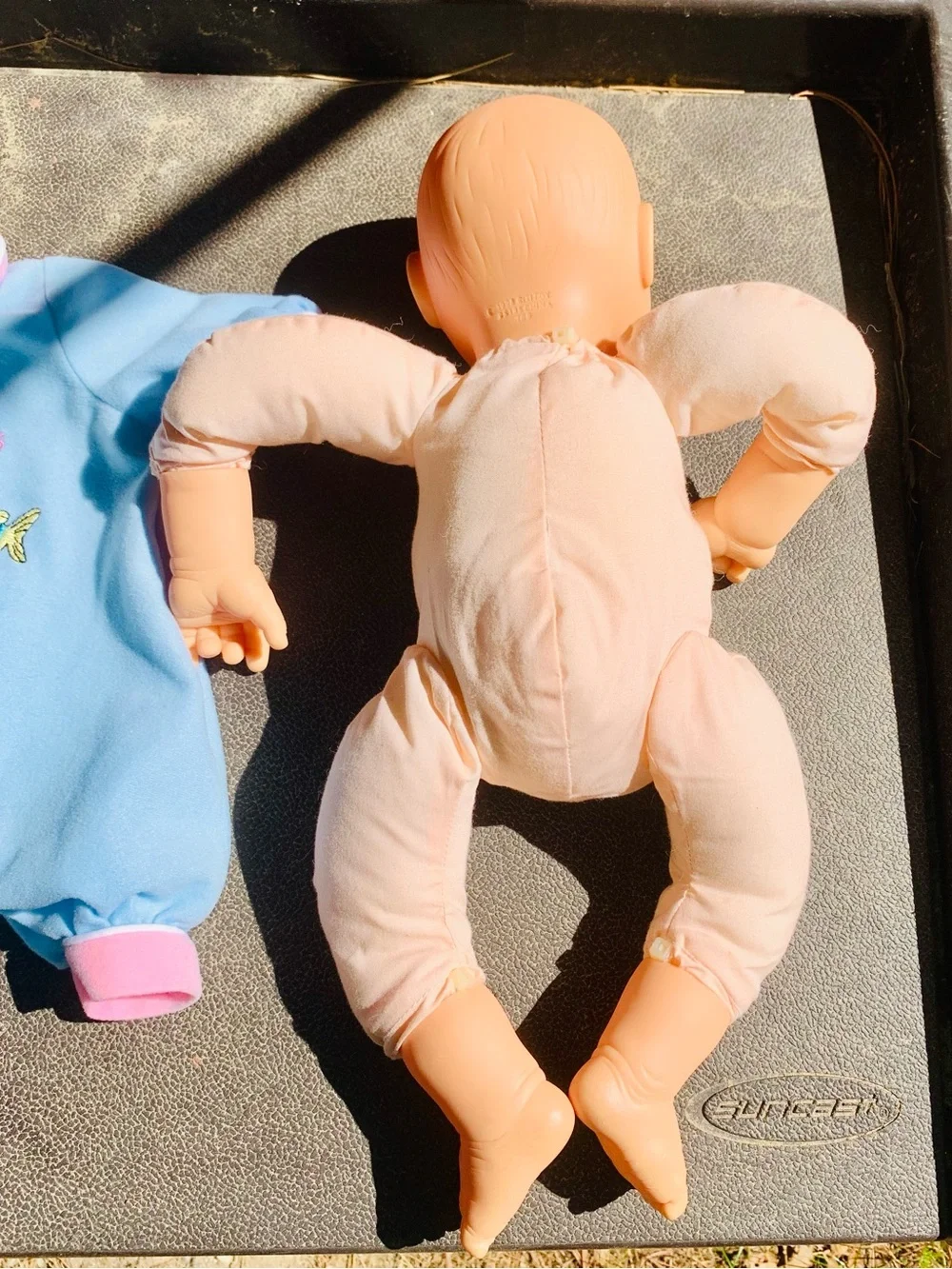Baby doll toy Blue and Pink One-Piece Romper with Fish & Frog Embroidery